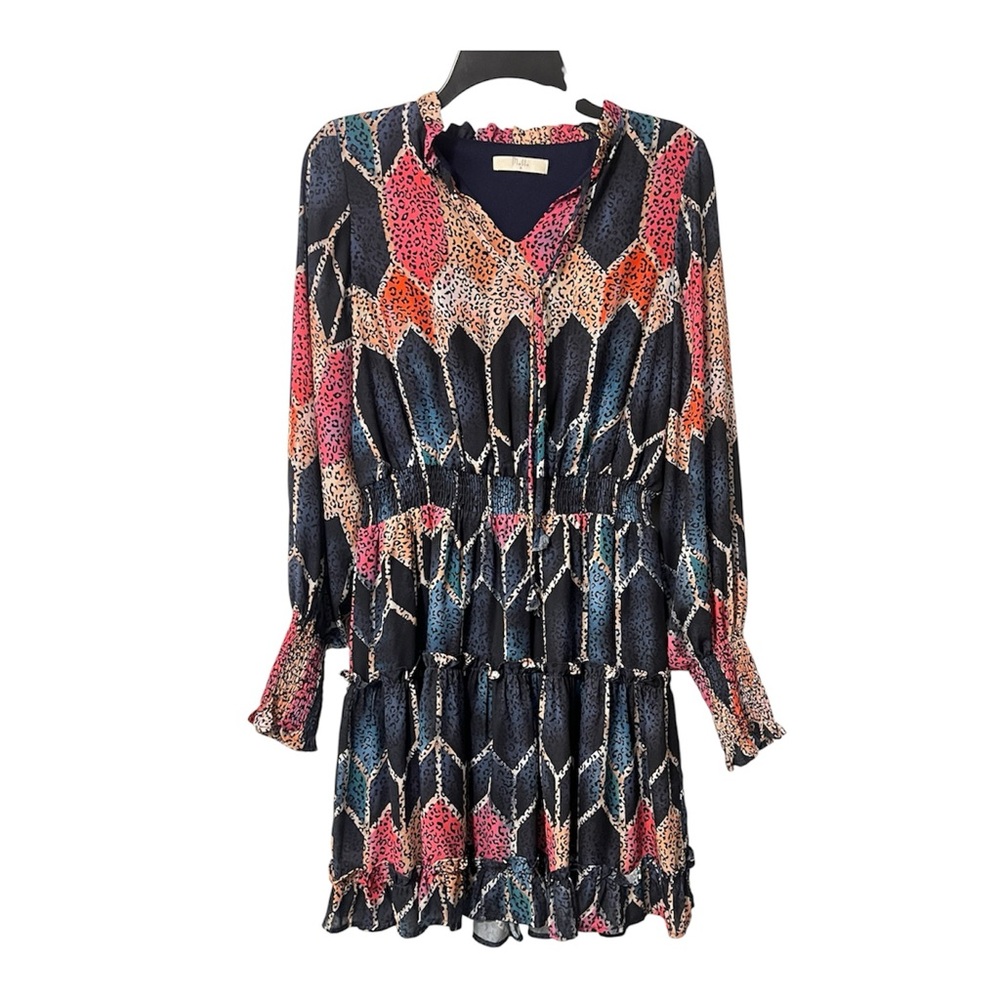 Mulla Long Sleeve Multicolor Geometric Animal Print Mini Dress Size Small